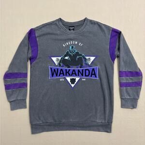 Marvel Men's Gray and Purple Wakanda Black Panther Crewneck Sweater Size Large